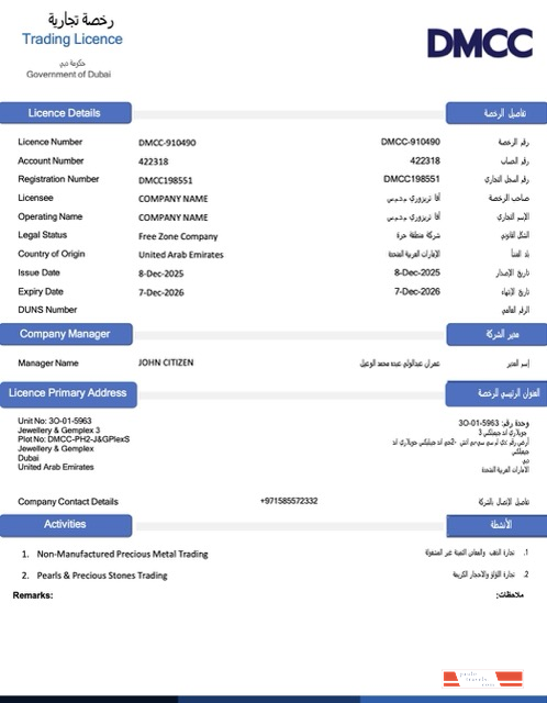 UAE Dubai trading license Word and PDF template, version 2